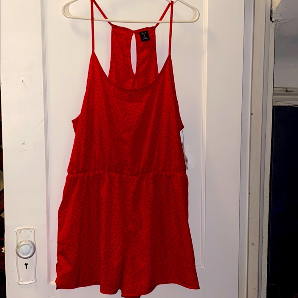 Red City Trends romper with black polka dots!